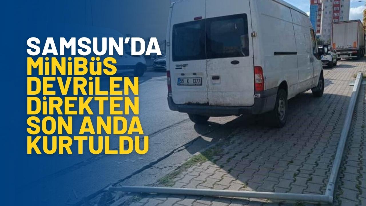 Minibüs, yıkılan direkten santimlerle kurtuldu