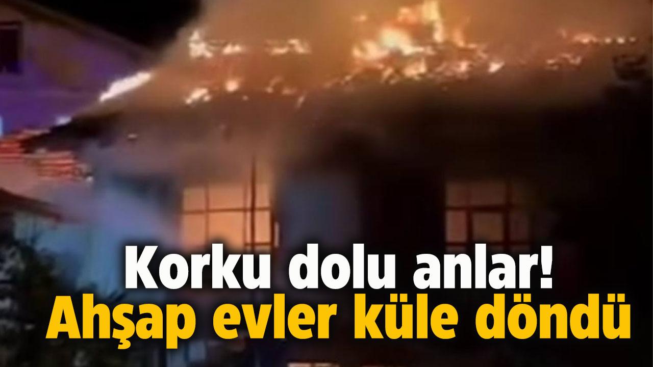 Ahşap evler yangında kül oldu