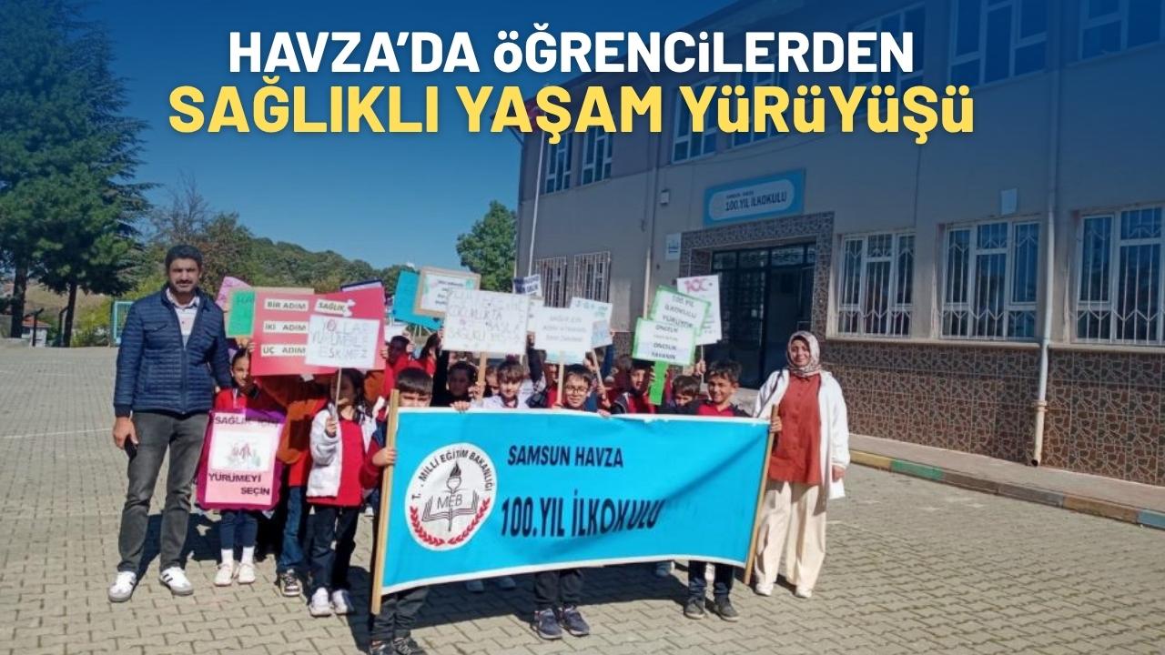 Havza'da öğrencilerden sağlıklı yaşam için farkındalık yürüyüşü