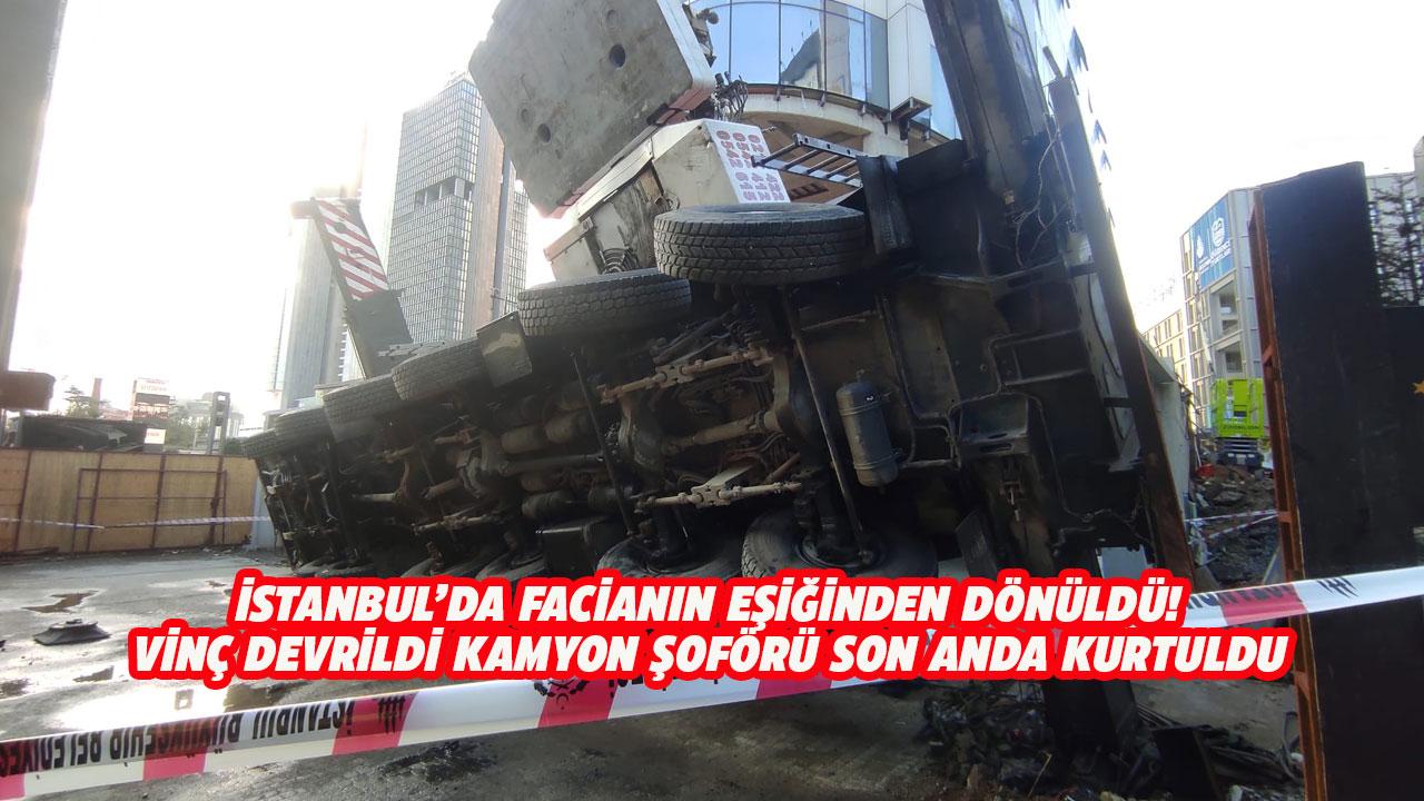 İstanbul'da rezidans inşaatında yürekler ağza geldi! Vinç devrildi