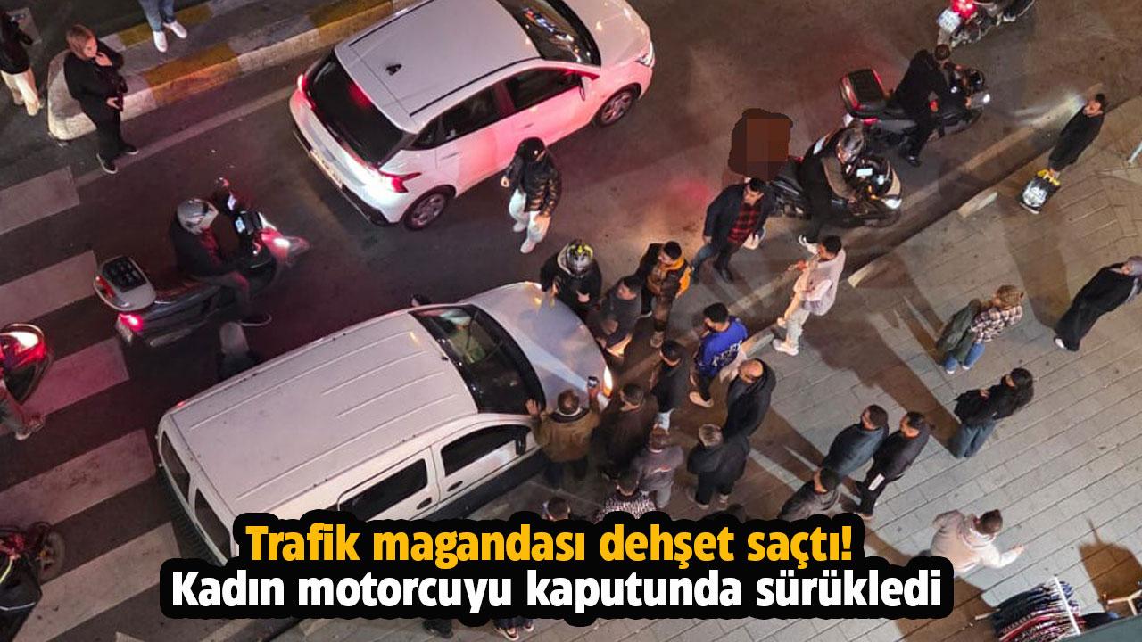 İstanbul'da trafik magandası dehşet saçtı! Kadın motorcuyu kaputunda sürükledi