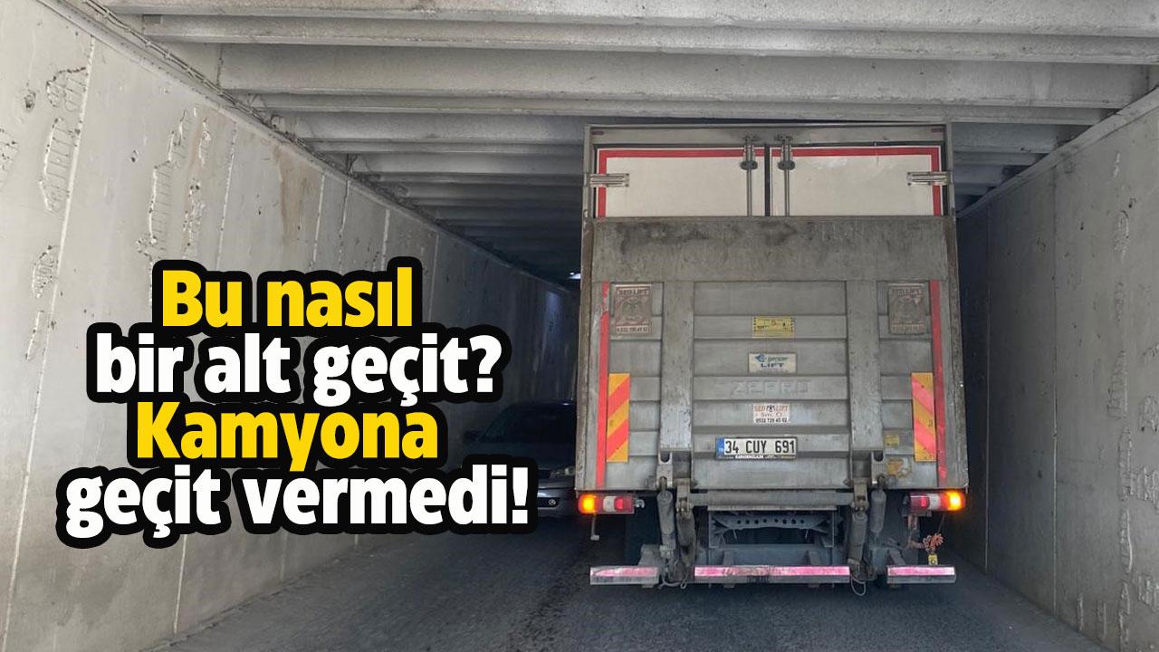 Kamyon alt geçitte sıkıştı! Yardımına ekipler koştu