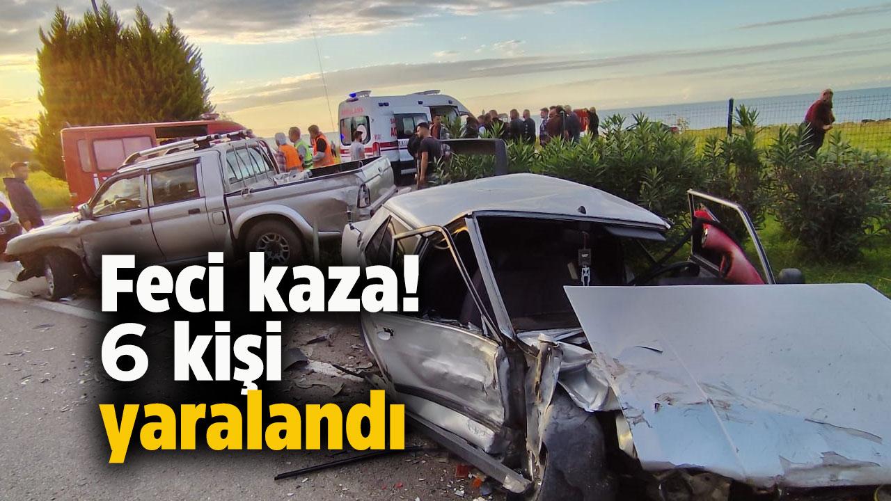 Otomobil ile kamyonet çarpıştı! 6 kişi yaralandı