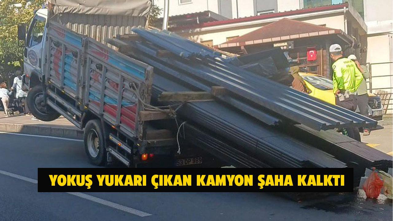 Seyir halindeki kamyon şaha kalktı