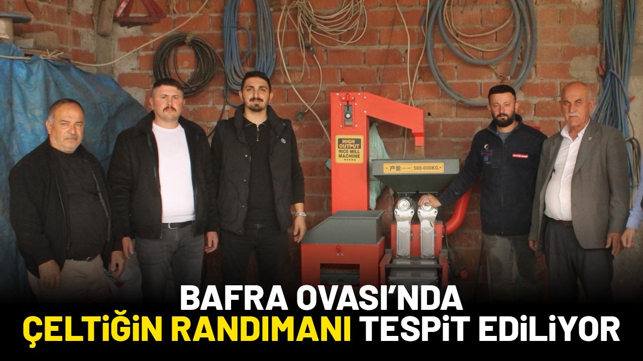 Bafra Ovası'nda kurulan makinede çeltiğin randımanı tespit ediliyor