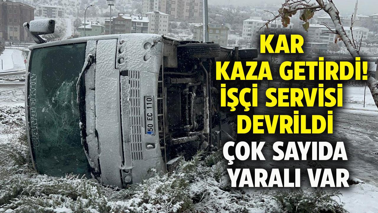 Kar yağışı kaza getirdi! İşçi servisi devrildi! 14 yaralı