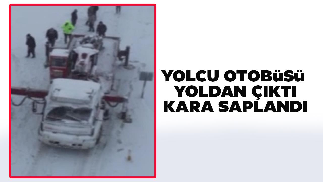 Kar kaza getirdi! Yoldan çıkan yolcu otobüsü kara saplandı