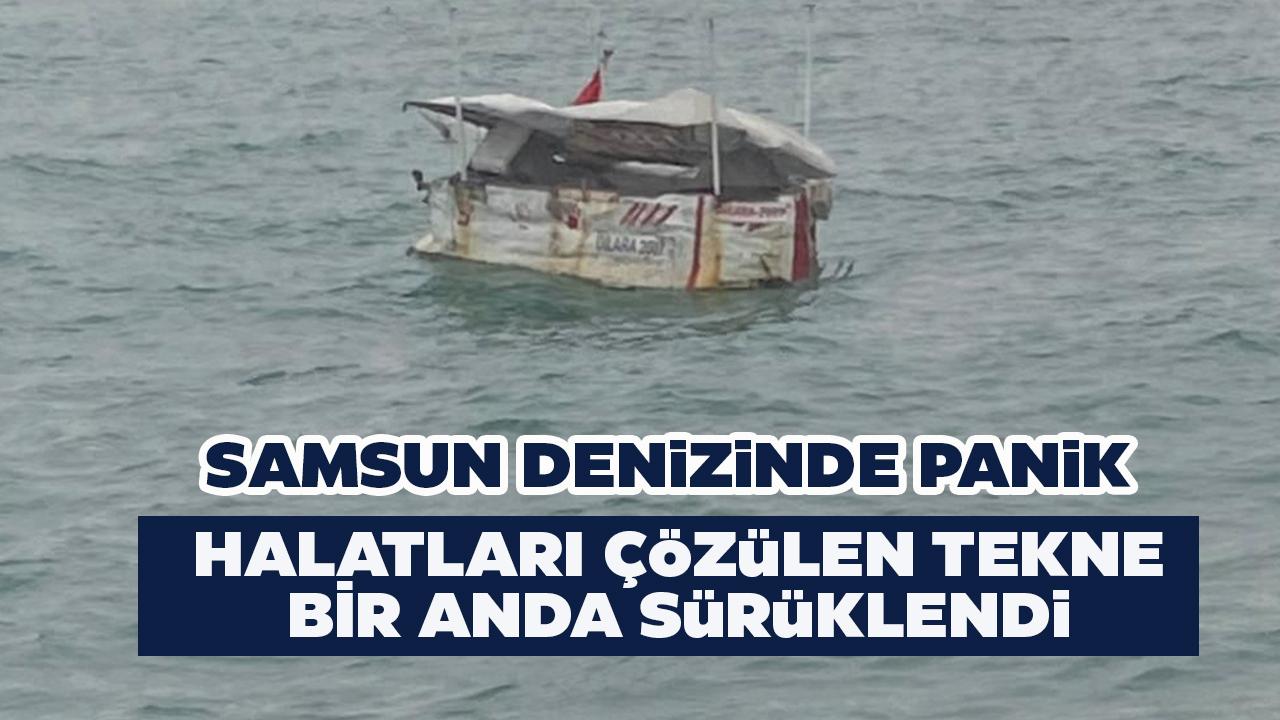 Samsun'da denizde panik anları! Halatları çözülen tekne sürüklendi