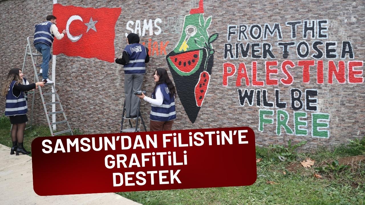 Samsun'da üniversite öğrencilerinden Filistin'e grafitili destek