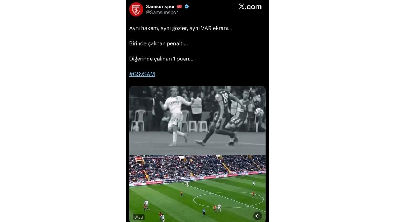 Samsunspor'dan Galatasaraylı penaltı paylaşımı