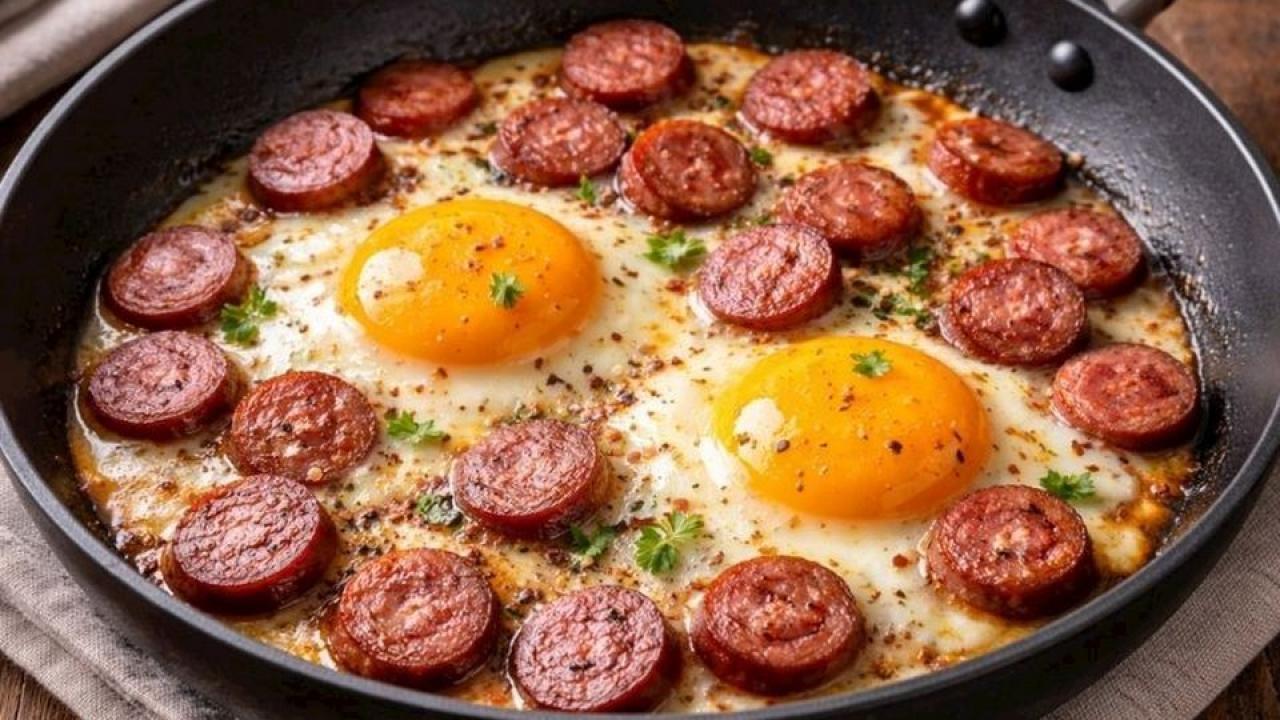 Az malzemeyle doyuran sosisli yumurta tarifi