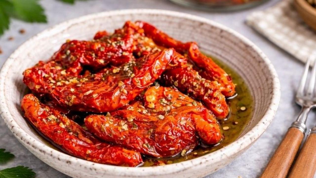 Baharatlı zeytinyağlı kurutulmuş domates tarifi
