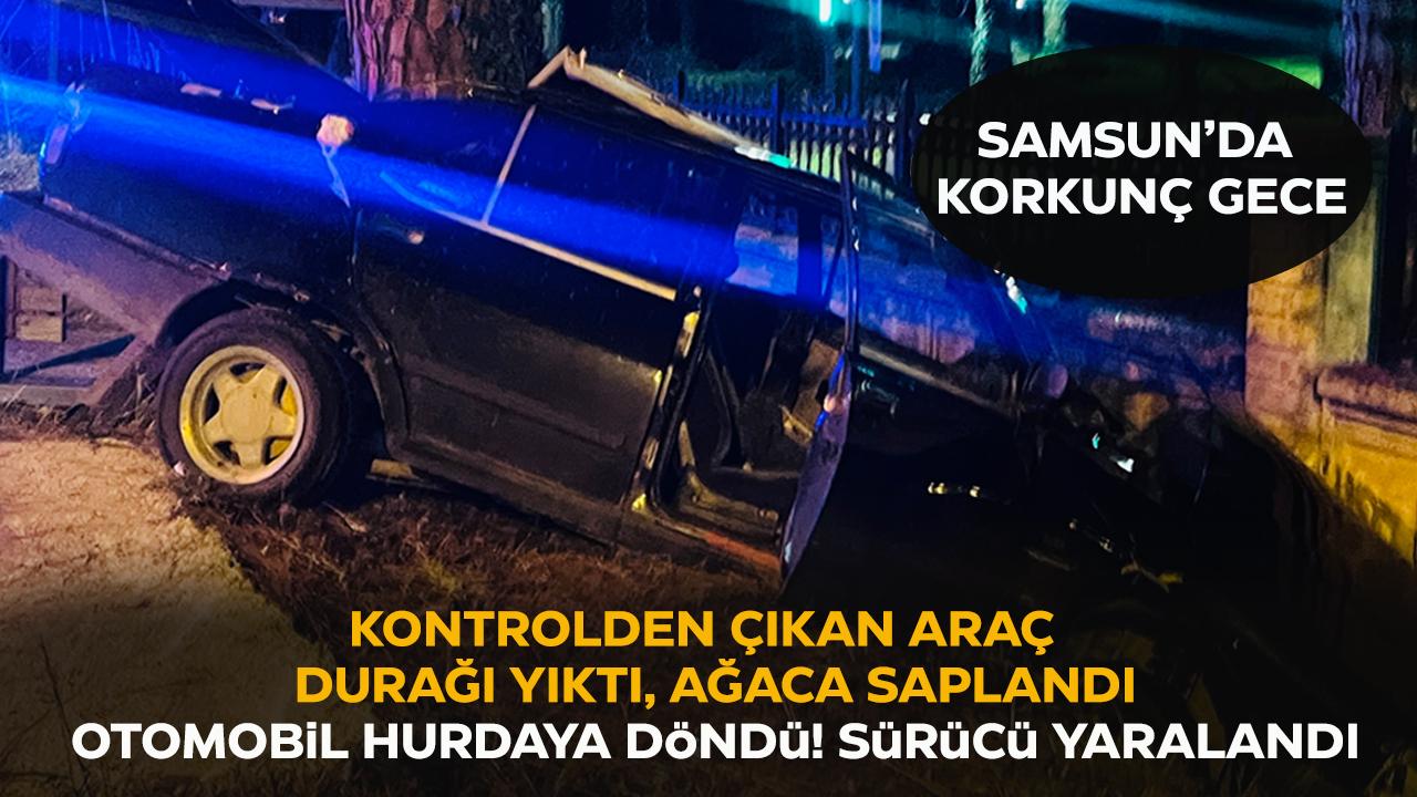 Samsun’da feci kaza! Otobüs durağına ardından ağaca çarptı! 1 yaralı