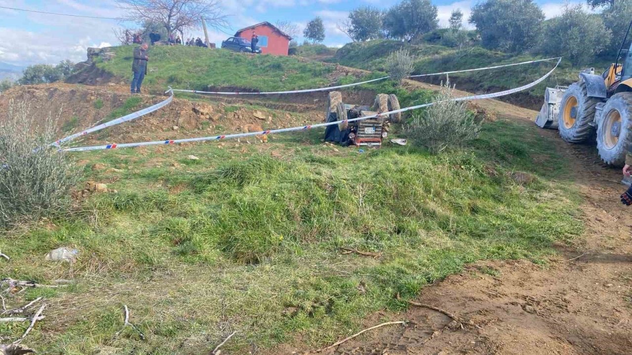 Şarampole devrilen traktör sürücüsü can verdi