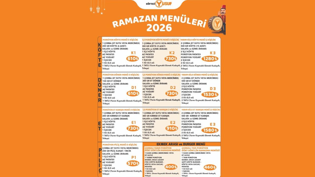 Köfteci Yusuf 2026 İftar Menüleri ve Fiyatları