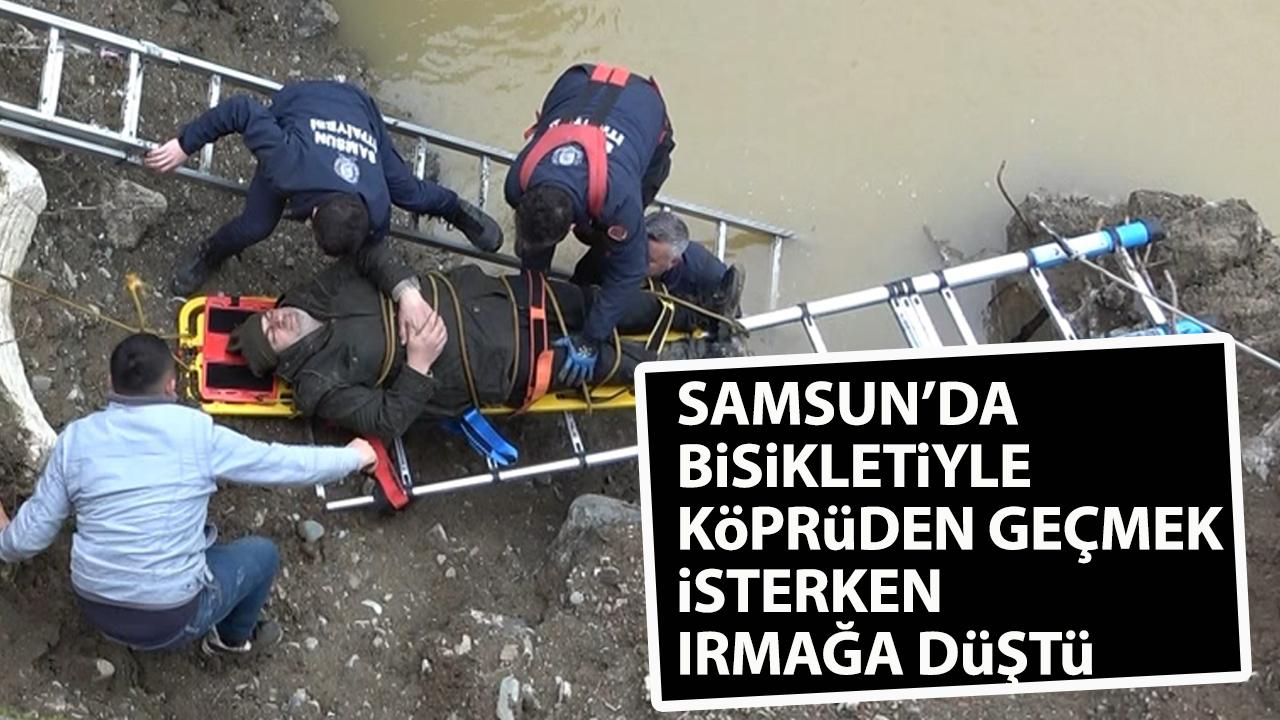Samsun'da korku dolu anlar! Bisikletiyle ırmağa düştü!