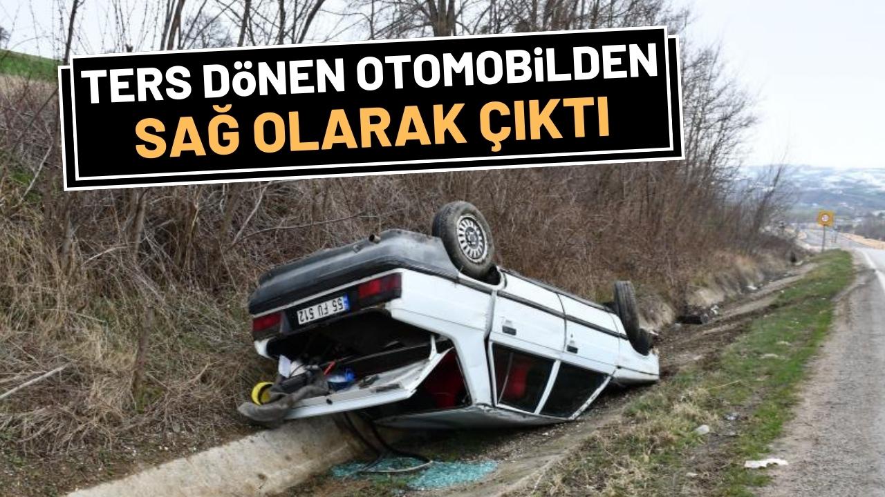 Samsun'da ters dönen otomobilden sağ çıktı
