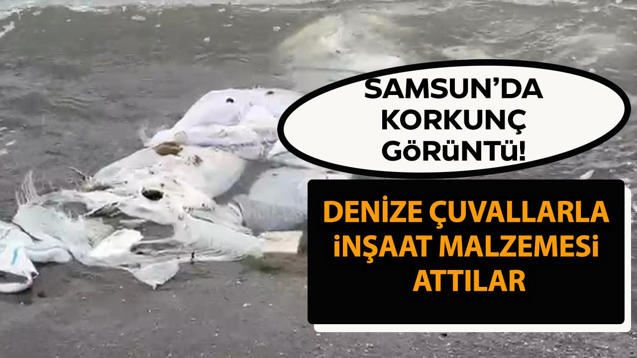 Samsun'da ürküten görüntüler! Denizde çuvallar içinde inşaat malzemesi bulundu