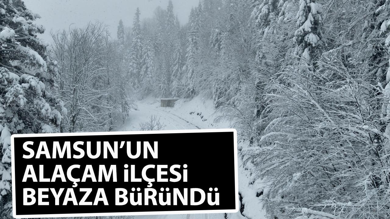 Samsun'un Alaçam ilçesi beyaza büründü