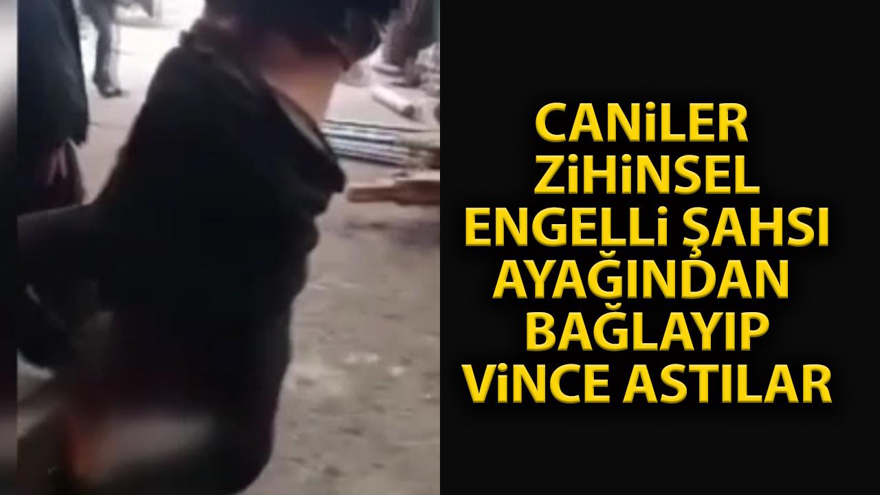 Zihinsel engelli şahsı ayağından bağlayıp vince astılar!