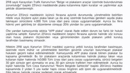 EGM’den APP plaka açıklaması: 140 bin lira ceza uygulanacak