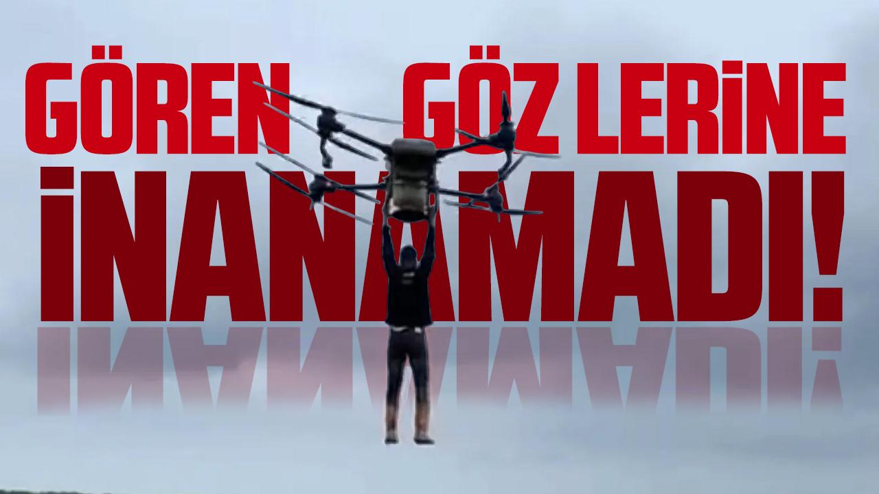 Samsun'da çiftçi, drona tutunarak tarlanın diğer tarafına geçti