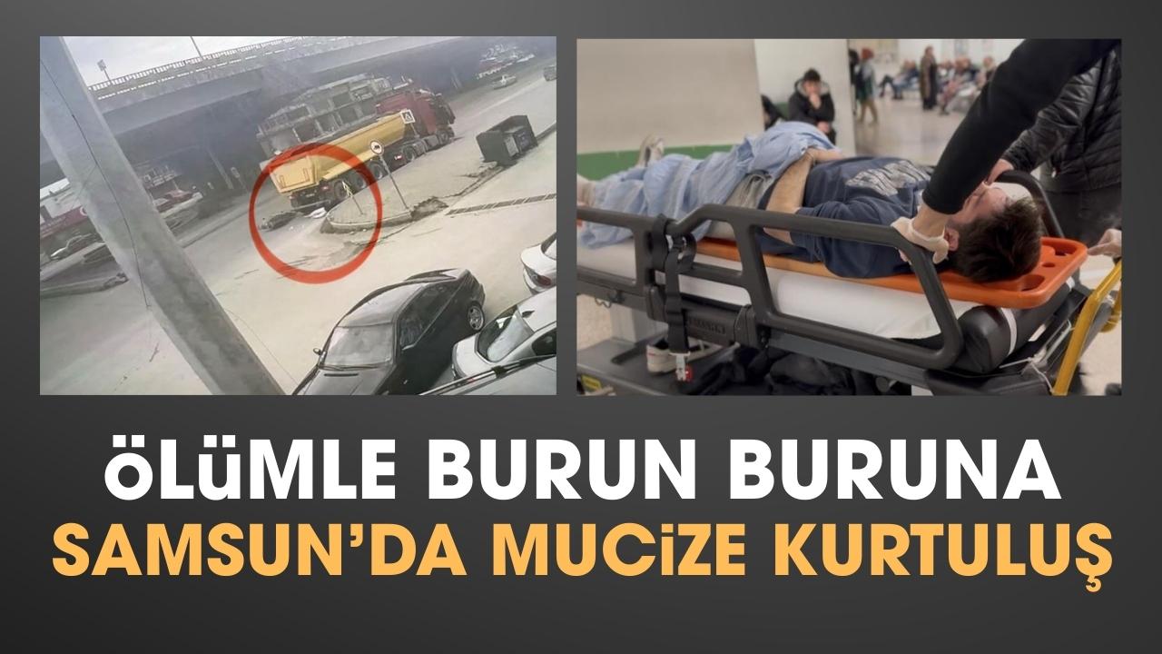 Samsun'da motosikletli tırın altına girmekten son anda kurtuldu