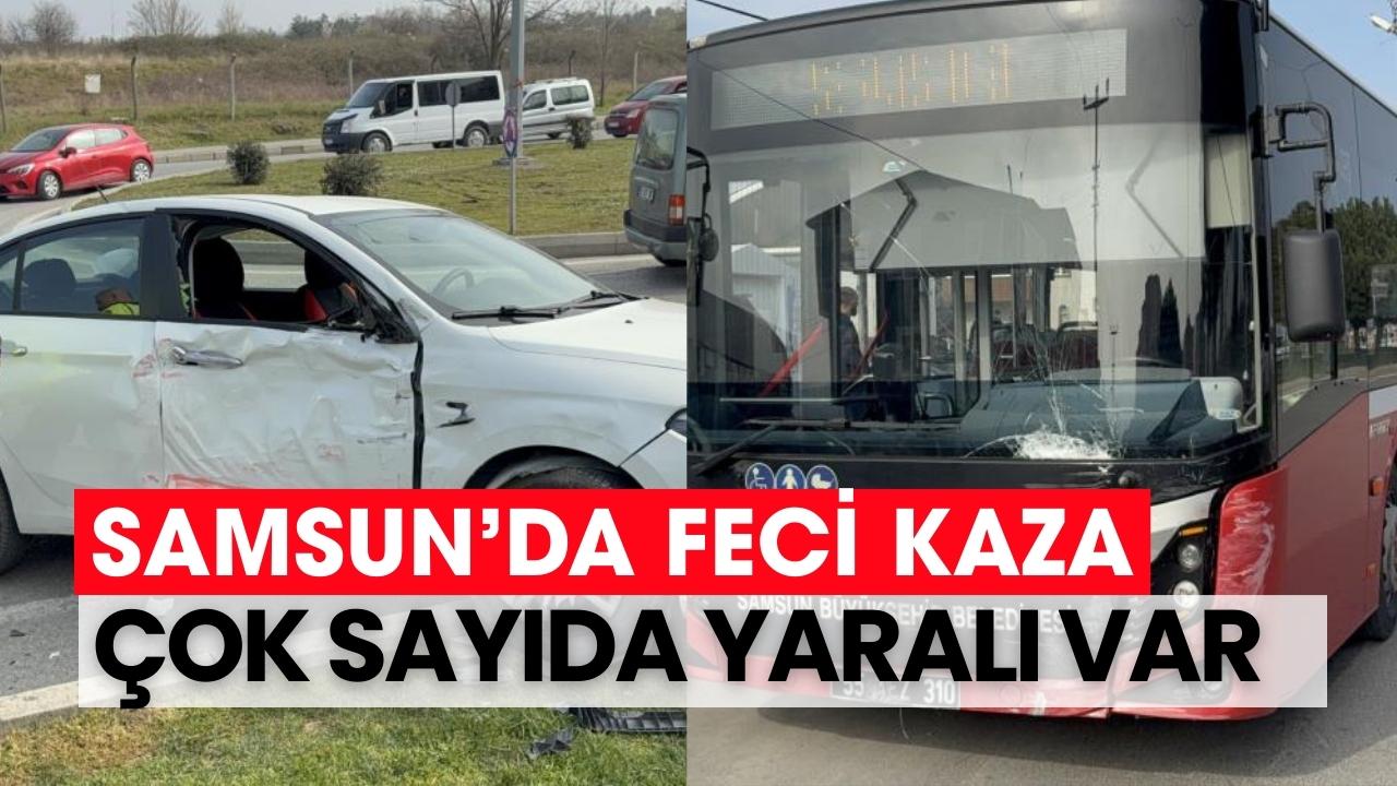 Samsun'da otobüs ile otomobil çarpıştı: 9 yaralı
