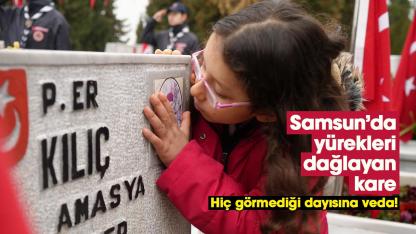 Samsun’da yürekleri dağlayan kare: Hiç görmediği şehit dayısına veda!