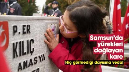 Samsun’da yürekleri dağlayan kare: Hiç görmediği şehit dayısına veda!