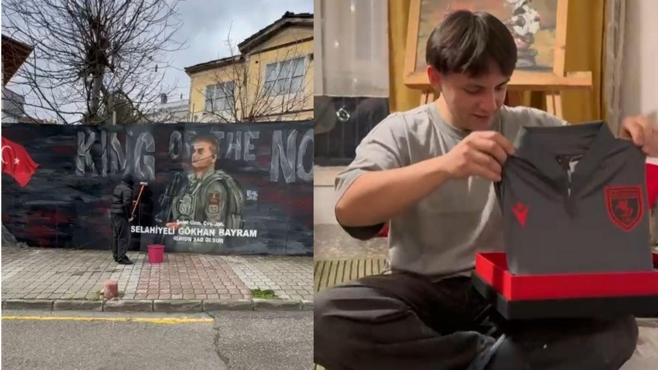 Samsunlu şehit Gökhan Bayram'ın grafitisini yapan gence Başkan Doğan'dan hediye