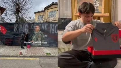 Samsunlu şehit Gökhan Bayram'ın grafitisini yapan gence Başkan Doğan'dan hediye