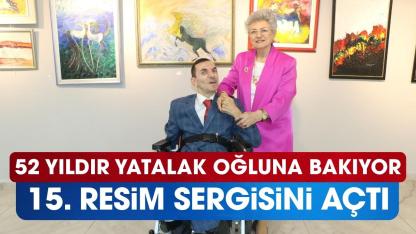 Samsun'da 52 yıldır yatalak oğluna bakan Bedriye Yazgan'ın 15'inci resim sergisi
