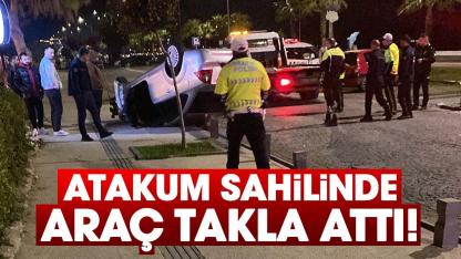Atakum sahilinde araç takla attı!