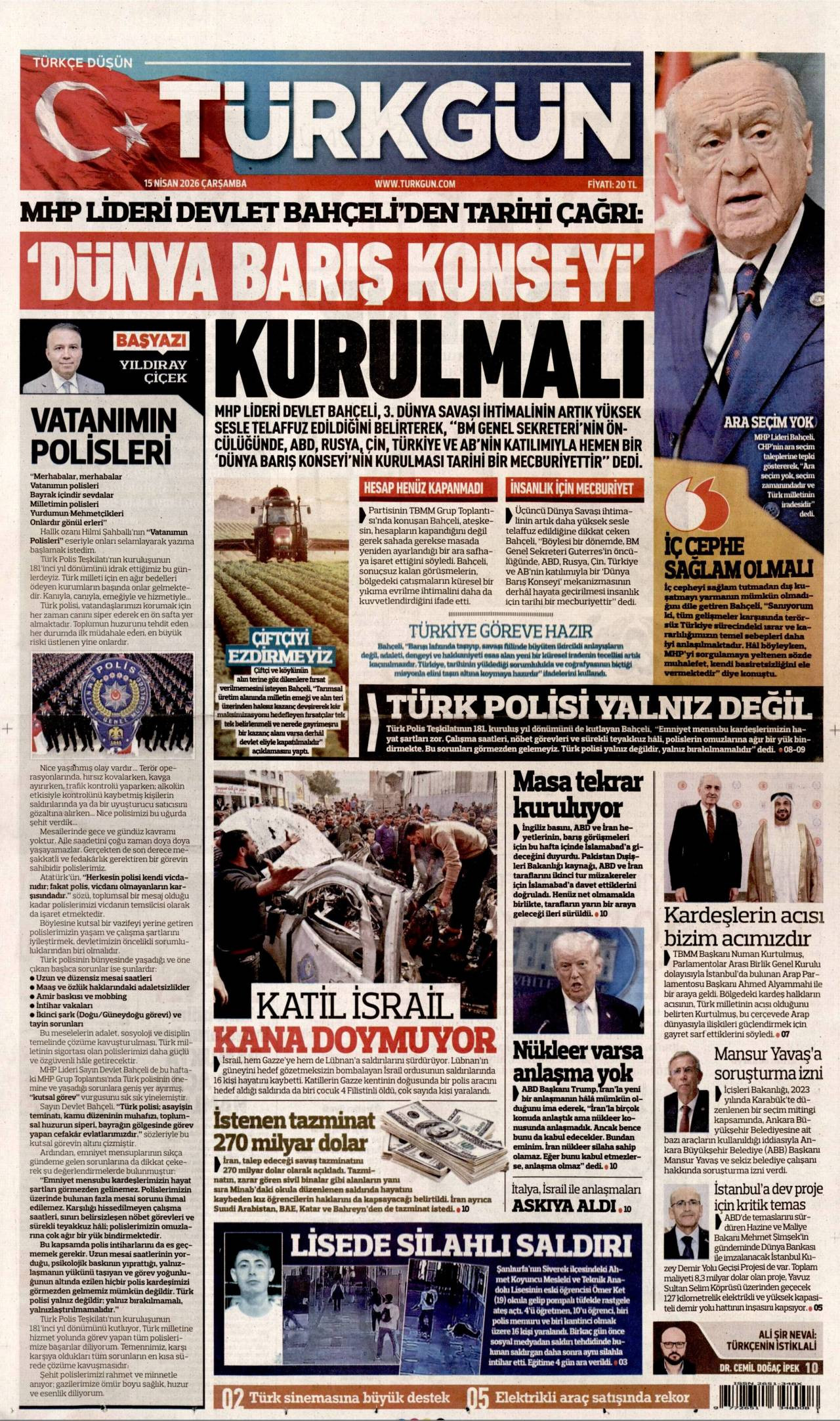 Türkgün Gazetesi Gazete Manşeti