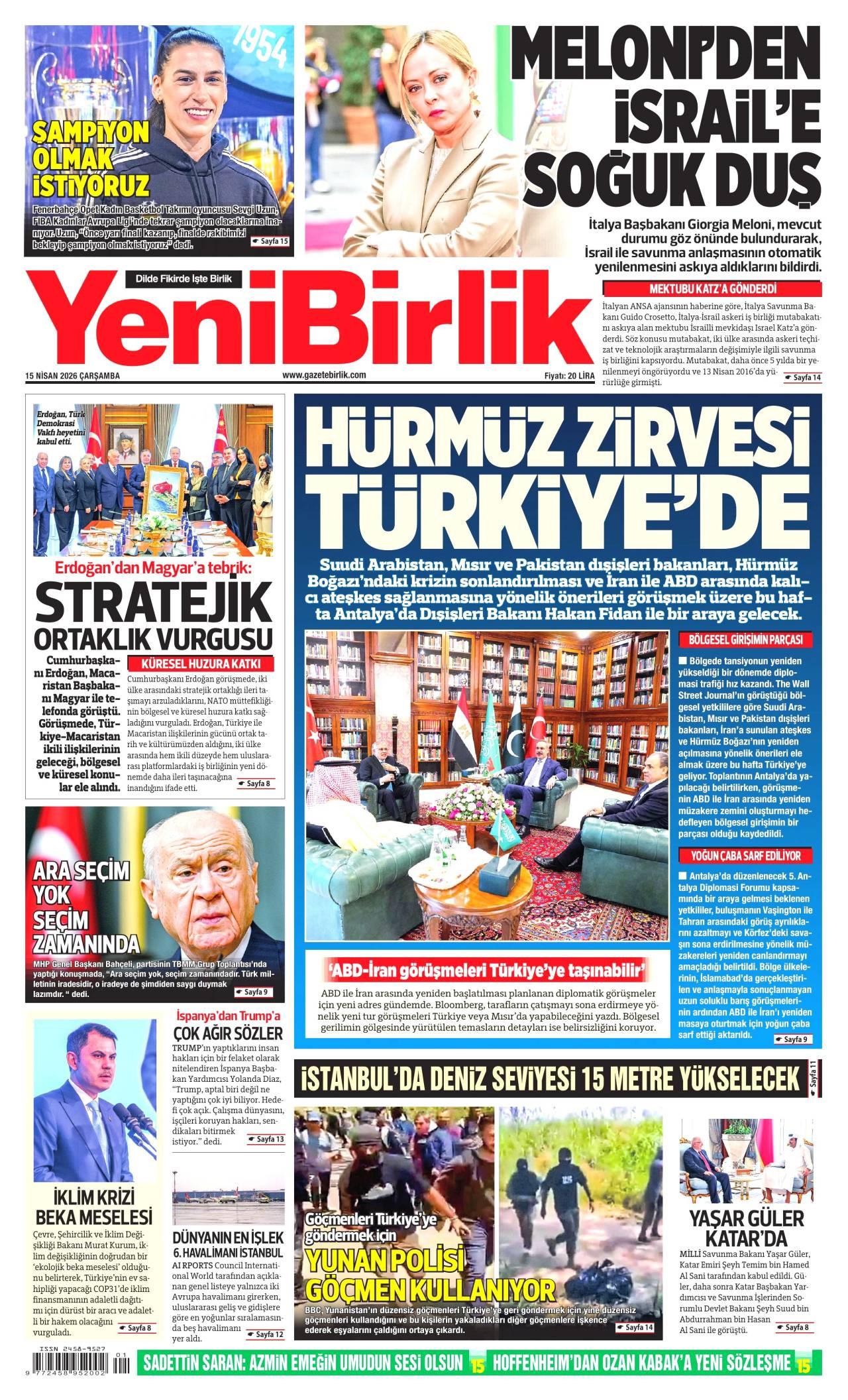 Yeni Birlik Gazetesi Gazete Manşeti