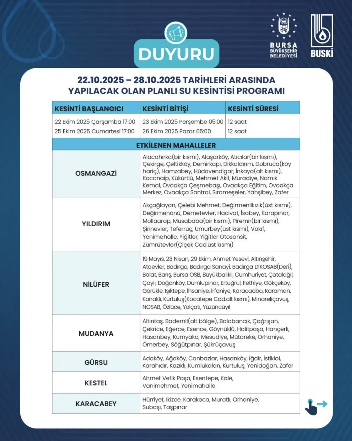 BUSKİ açıkladı! 22 Ekim'de başlayacak 28 Ekim'de sona erecek