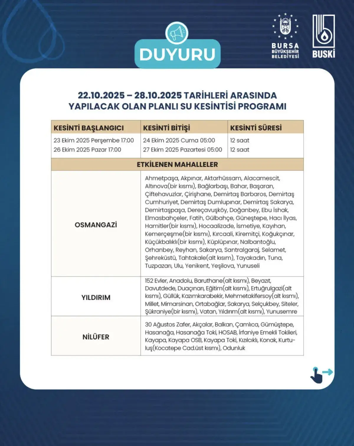 BUSKİ açıkladı! 22 Ekim'de başlayacak 28 Ekim'de sona erecek