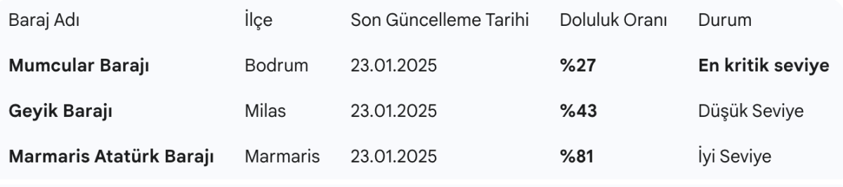 Muğla barajları alarm veriyor! Muğla baraj doluluk oranları belli oldu
