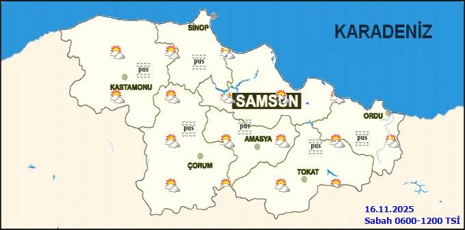 Samsun'a sıcak hava müjdesi! 16 Kasım 2025 Pazar Samsun Hava Durumu