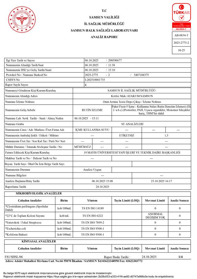 Samsun OMÜ’de içme suyu alarmı! Mangan değeri sınırın 13 katı çıktı