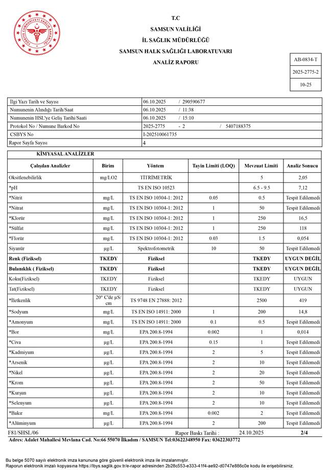 Samsun OMÜ’de içme suyu alarmı! Mangan değeri sınırın 13 katı çıktı