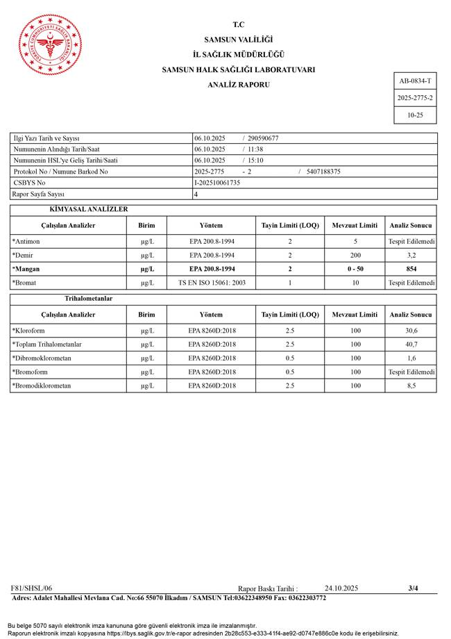 Samsun OMÜ’de içme suyu alarmı! Mangan değeri sınırın 13 katı çıktı