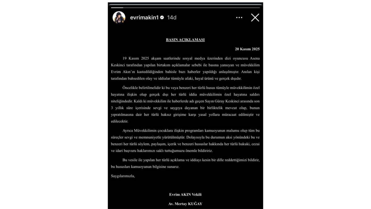 Evrim Akın, Asena Keskinci'ye yanıt verdi