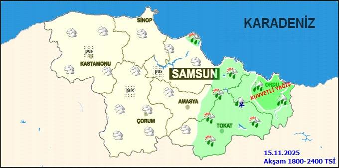 Samsun'da kuvvetli yağış uyarısı! 15 Kasım 2025 Cumartesi Samsun Hava Durumu