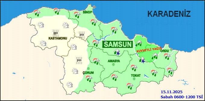 Samsun'da kuvvetli yağış uyarısı! 15 Kasım 2025 Cumartesi Samsun Hava Durumu