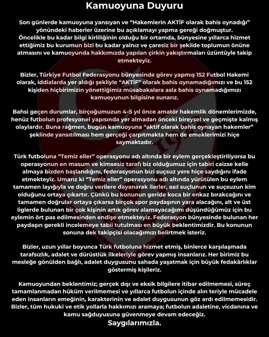 152 Hakemden ortak tepki: Gerçekler çarpıtılıyor, bahis oynamadık