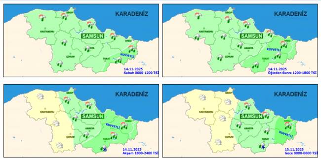 Samsun'da kuvvetli yağış uyarısı! 14 Kasım 2025 Samsun Hava Durumu