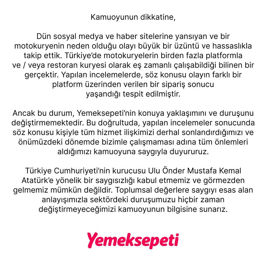 Yemeksepeti'nden kurye açıklaması