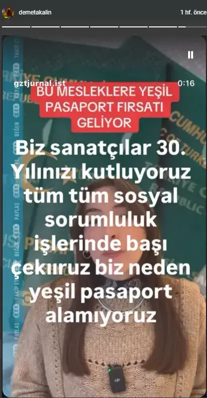 Demet Akalın'dan yeşil pasaport sitemi